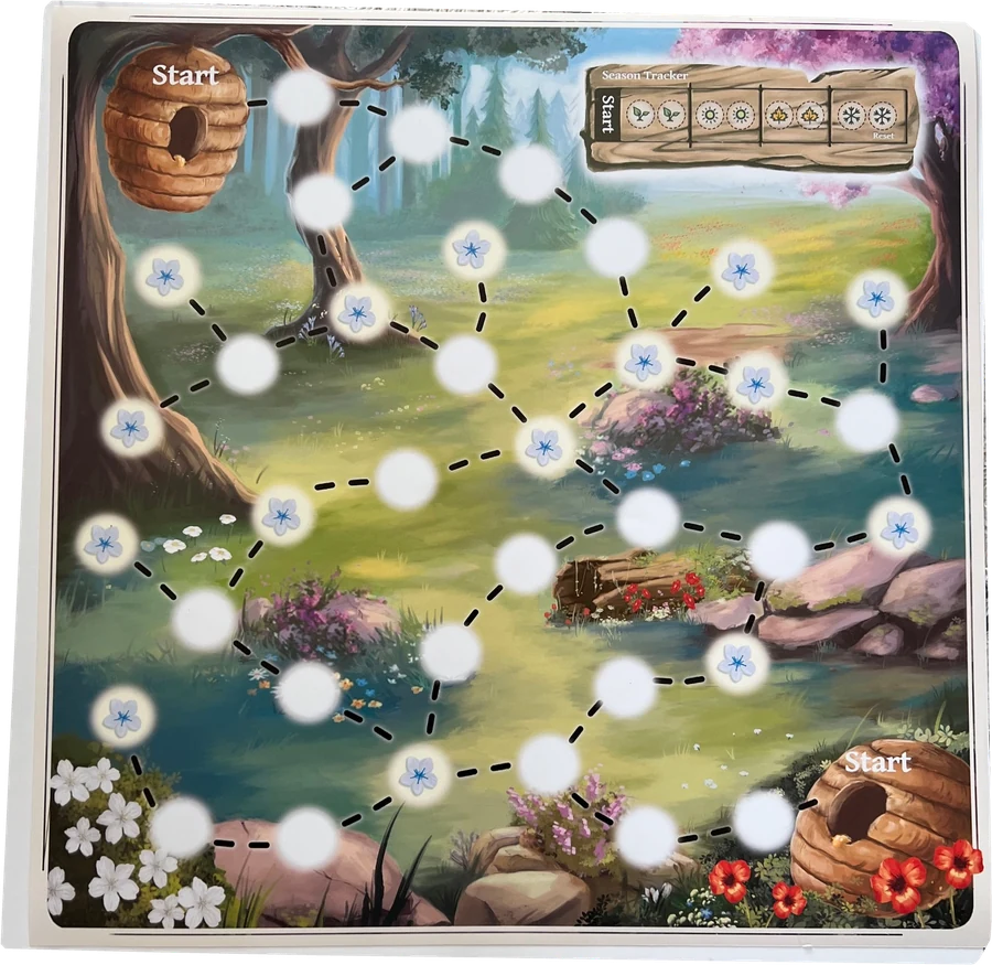 Beehive Secrets Pollination board game by Xanda Monteiro