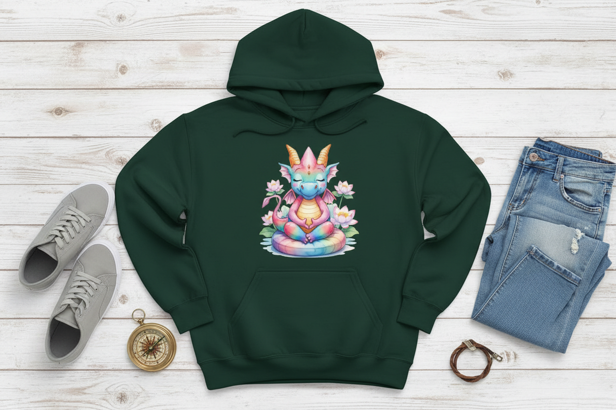 Hoodie Verde Escuro com Dragão em Meditação (#14572C)